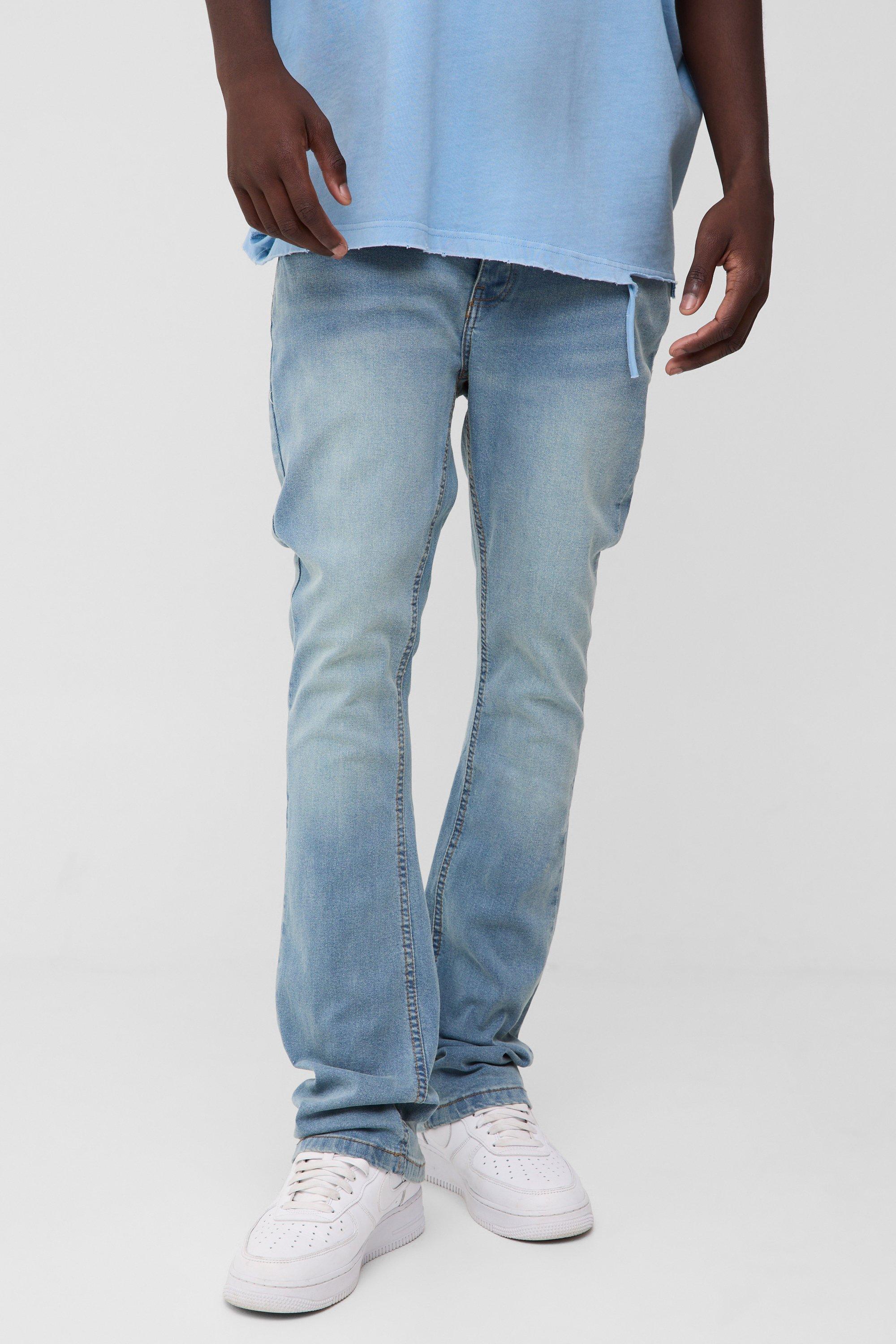 Mens Skinny Stretch Flare Jean In Antique Blue, Blue